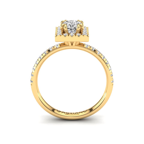 Gabriano Miray 8 tırnaklı tektaş yüzük; GIA-HRD sertifikalı cushion pırlanta ve sarı altın montürün yandan görünüşü