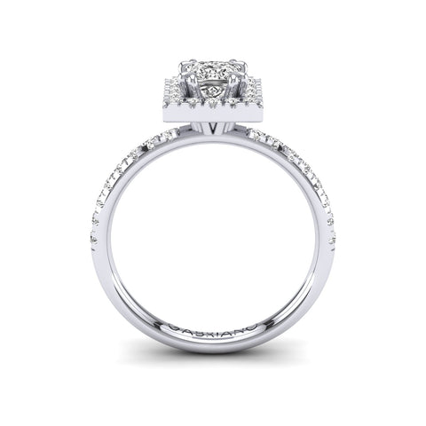 Gabriano Reverie 8 pençe tırnaklı tektaş yüzük; GIA-HRD sertifikalı prenses pırlanta ve beyaz altın montürün yandan görünüşü