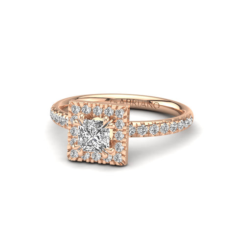 Gabriano Reverie 8 pençe tırnaklı tektaş yüzük; GIA-HRD sertifikalı prenses pırlanta ve rose altın montürün üstten görünüşü