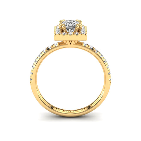 Gabriano Reverie 8 pençe tırnaklı tektaş yüzük; GIA-HRD sertifikalı prenses pırlanta ve sarı altın montürün yandan görünüşü