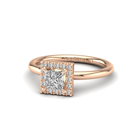 Gabriano Hanna 4 pençe tırnaklı tektaş yüzük; GIA-HRD sertifikalı prenses pırlanta ve rose altın montürün üstten görünüşü