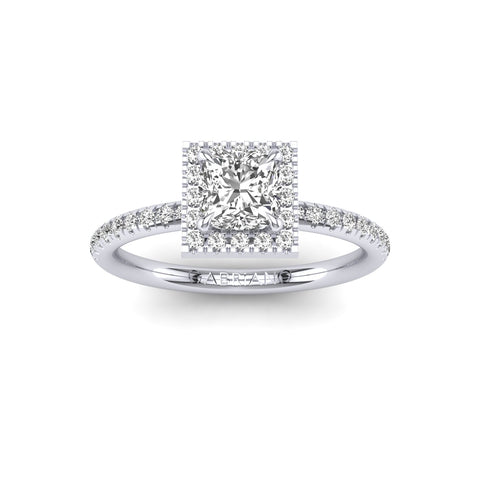 Gabriano Serena 4 tırnaklı tektaş yüzük; GIA-HRD sertifikalı cushion pırlanta ve beyaz altın montürün üstten görünüşü