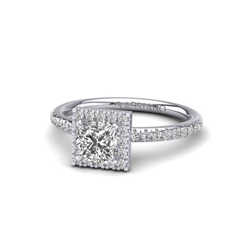 Gabriano Serena 4 tırnaklı tektaş yüzük; GIA-HRD sertifikalı cushion pırlanta ve beyaz altın montürün üstten görünüşü