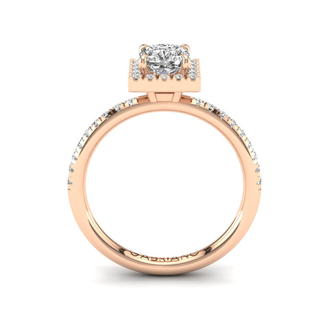Gabriano Serena 4 tırnaklı tektaş yüzük; GIA-HRD sertifikalı cushion pırlanta ve rose altın montürün yandan görünüşü