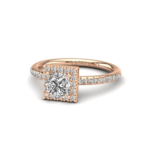 Gabriano Serena 4 tırnaklı tektaş yüzük; GIA-HRD sertifikalı cushion pırlanta ve rose altın montürün üstten görünüşü