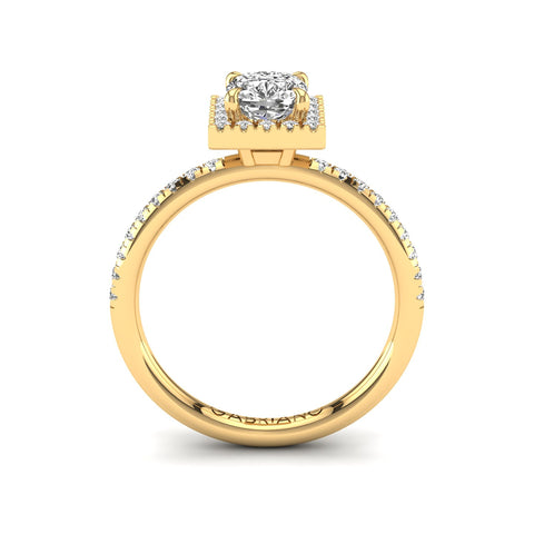 Gabriano Serena 4 tırnaklı tektaş yüzük; GIA-HRD sertifikalı cushion pırlanta ve sarı altın montürün yandan görünüşü
