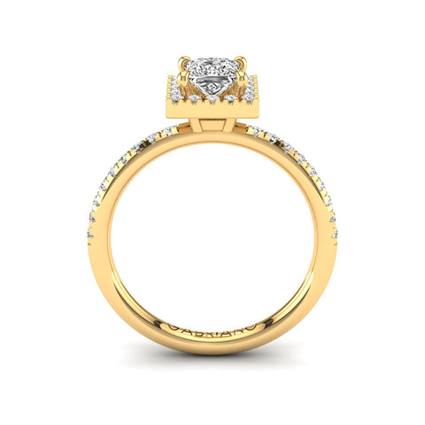 Gabriano Seraphine 4 Pençe tırnaklı tektaş yüzük; GIA-HRD sertifikalı prenses pırlanta ve sarı altın montürün yandan görünüşü