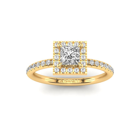 Gabriano Seraphine 4 Pençe tırnaklı tektaş yüzük; GIA-HRD sertifikalı prenses pırlanta ve sarı altın montürün üstten görünüşü