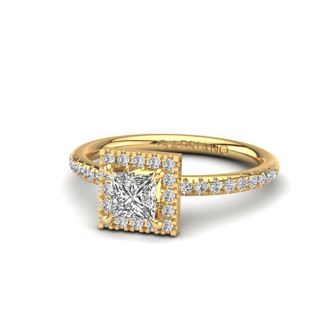 Gabriano Seraphine 4 Pençe tırnaklı tektaş yüzük; GIA-HRD sertifikalı prenses pırlanta ve sarı altın montürün üstten görünüşü