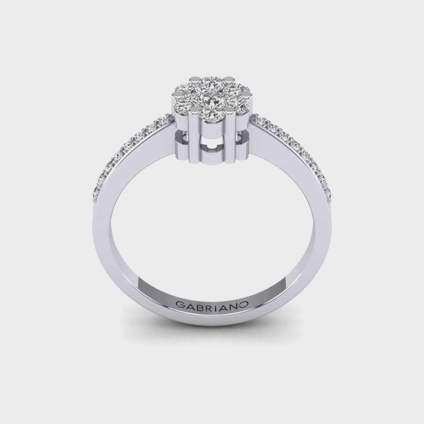 Gabriano Elsa tektaş efektli yüzük; yuvarlak pırlanta ve beyaz altın montürün 360 videosu