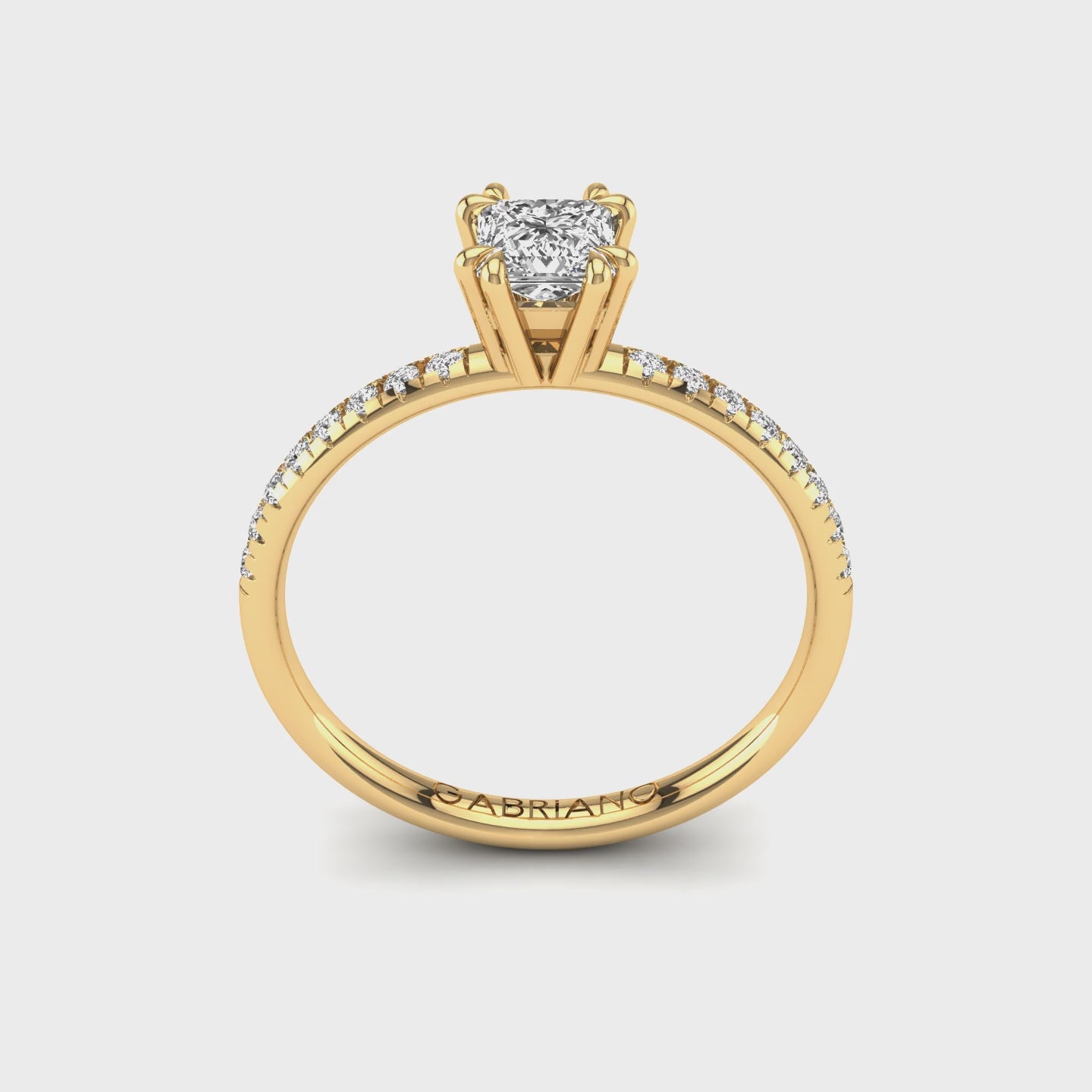 Gabriano Valoris 8 pençe tırnaklı tektaş yüzük; GIA-HRD sertifikalı prenses pırlanta ve sarı altın montürün 360 videosu