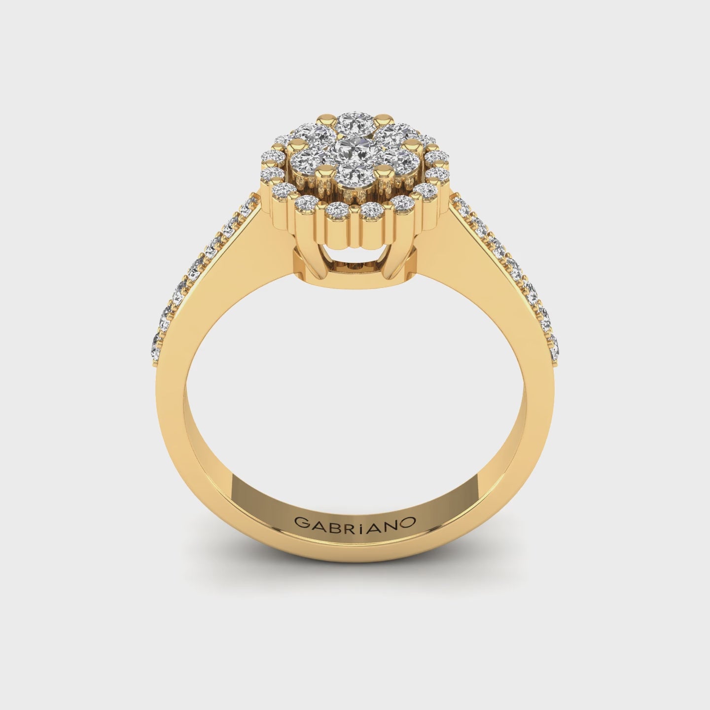 Gabriano Ferentina tektaş efektli yüzük; yuvarlak pırlanta ve sarı altın montürün 360 videosu