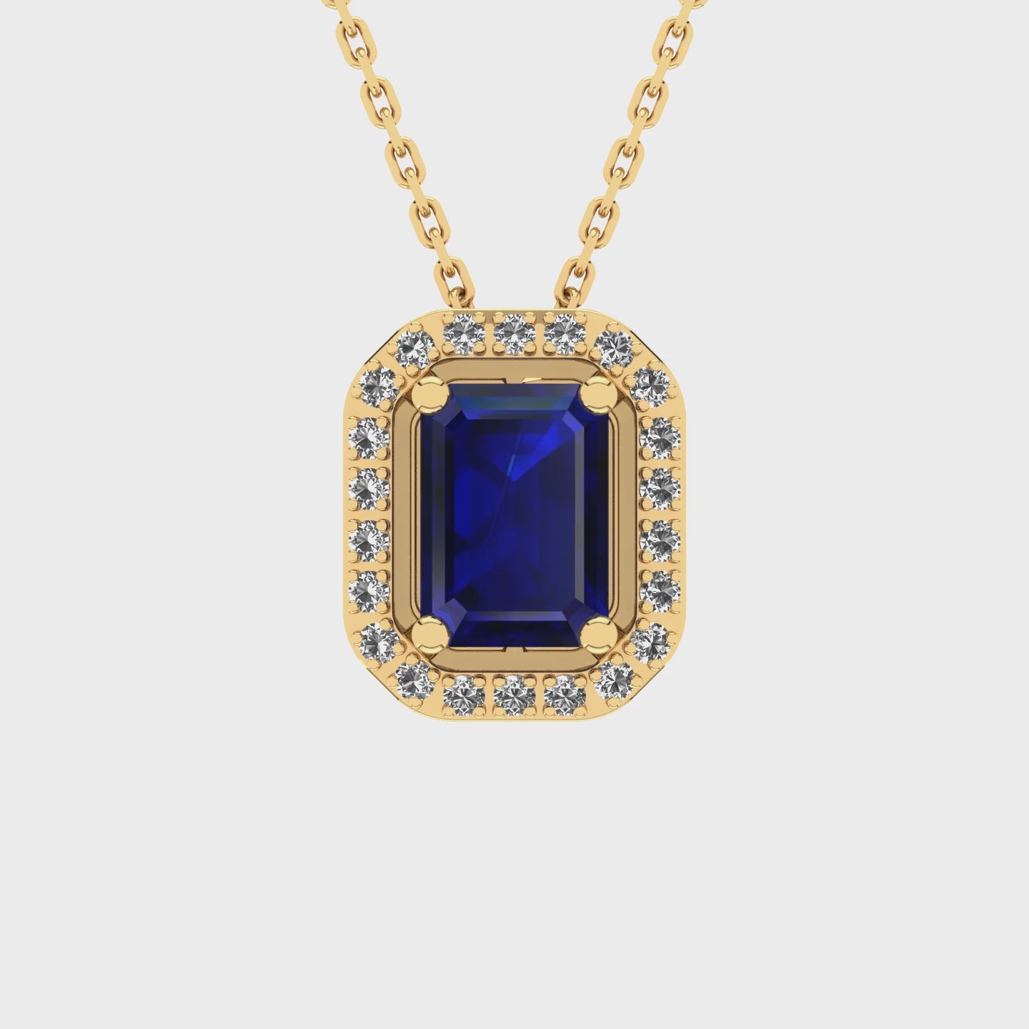 Gabriano Amanda 4 tırnaklı emerald kesim safir kolye;  yuvarlak pırlanta ve sarı altın kolye videosu