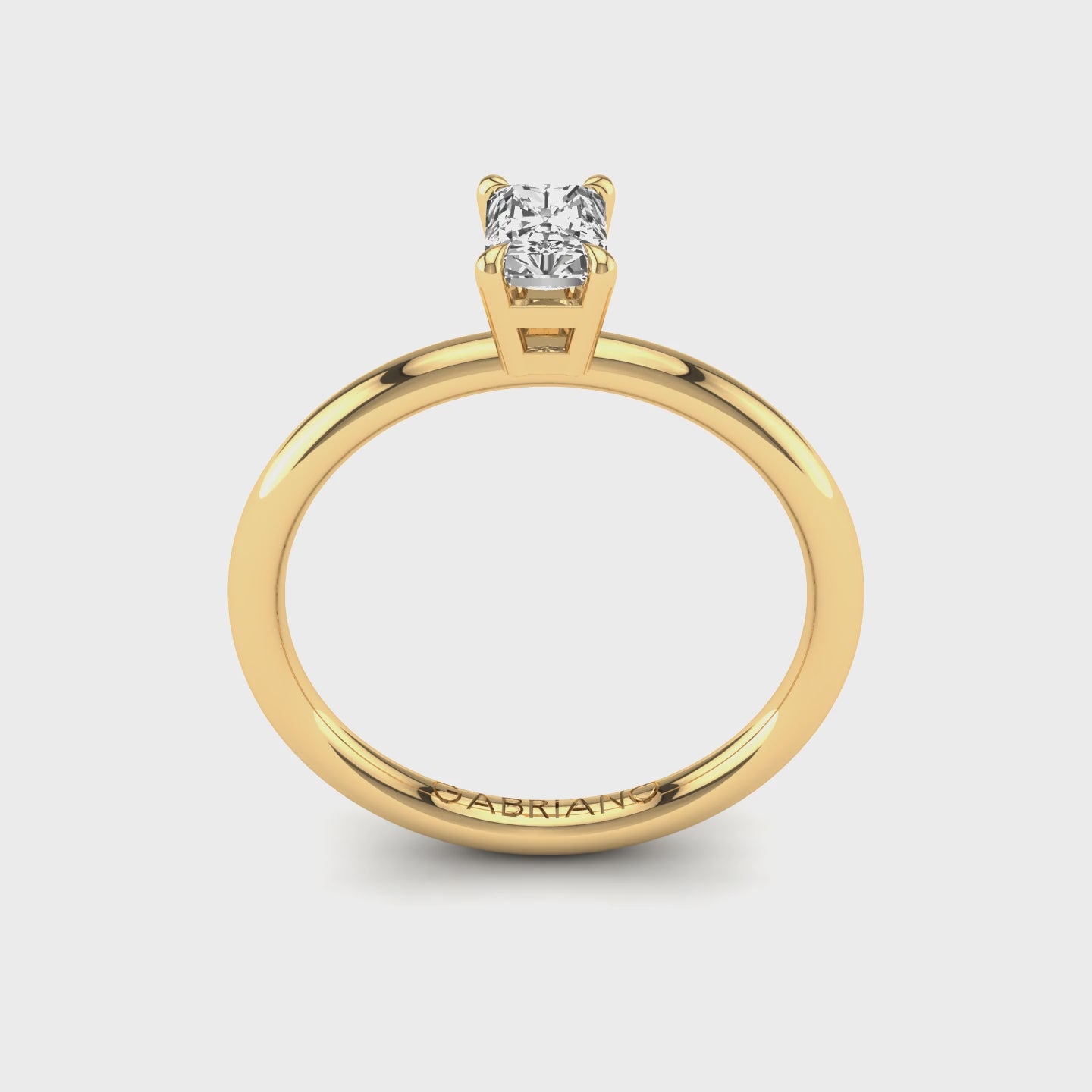 Gabriano Serenith 4 tırnaklı tektaş yüzük; GIA-HRD sertifikalı radiant pırlanta ve sarı altın montürün 360 videosu