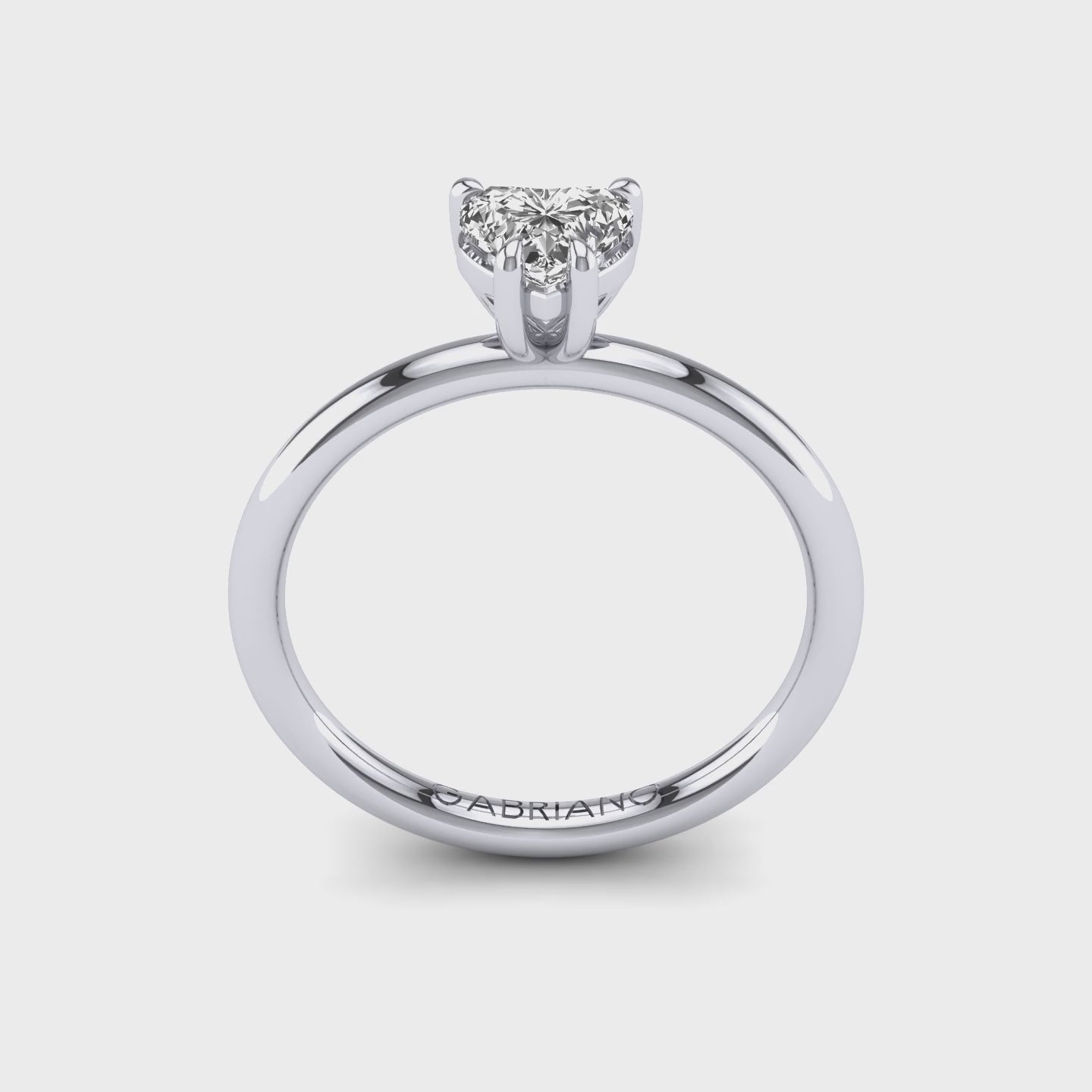 Gabriano Meliora 4 pençe tırnaklı tektaş yüzük; GIA-HRD sertifikalı kalp pırlanta ve beyaz altın montürün 360 videosu