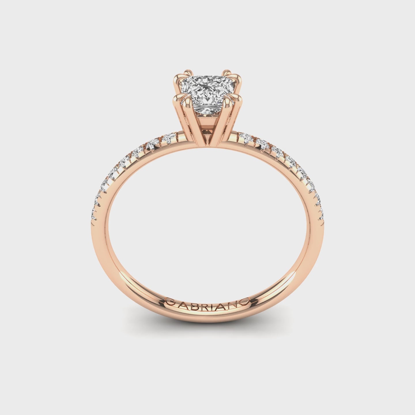 Gabriano Valoris 8 pençe tırnaklı tektaş yüzük; GIA-HRD sertifikalı prenses pırlanta ve rose altın montürün 360 videosu