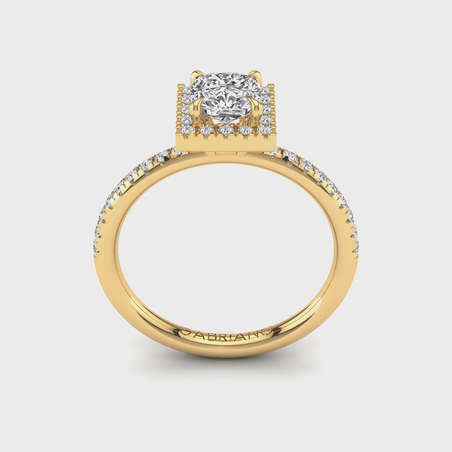 Gabriano Serena 4 tırnaklı tektaş yüzük; GIA-HRD sertifikalı cushion pırlanta ve sarı altın montürün 360 videosu