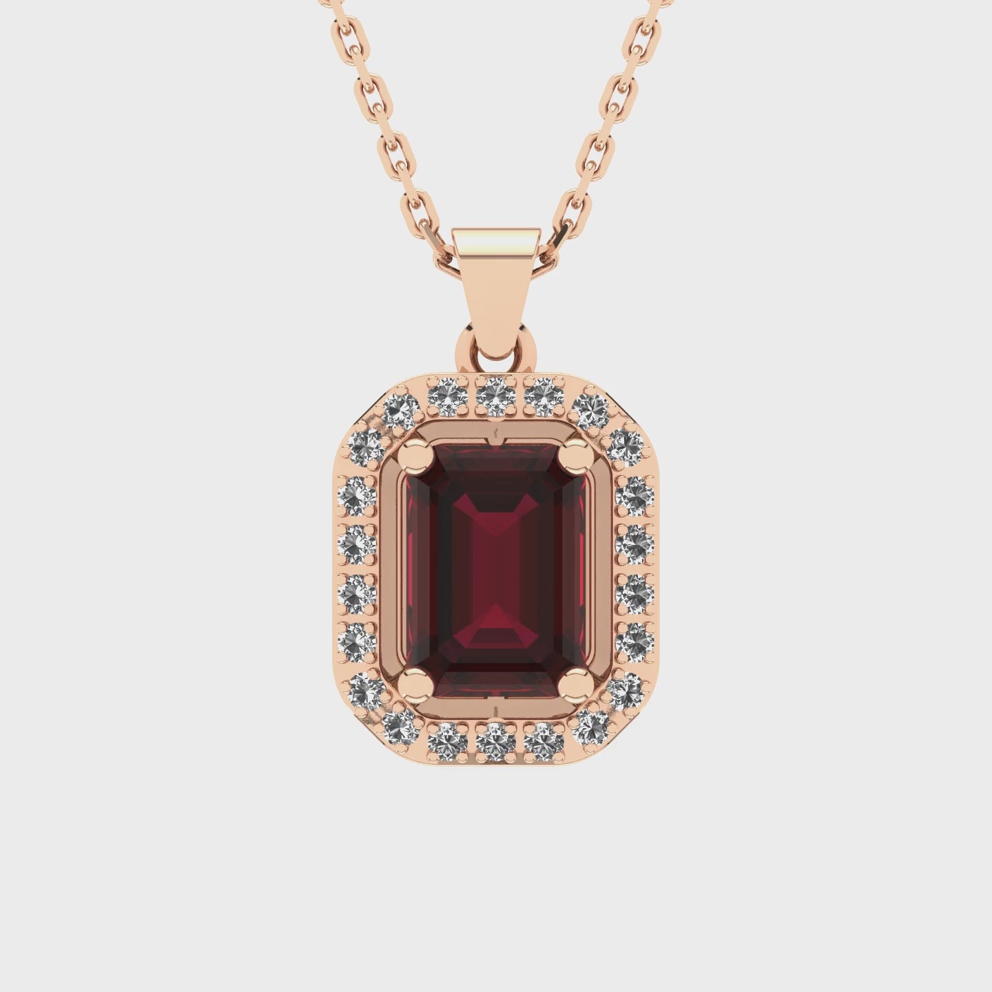 Gabriano Amanda 4 tırnaklı emerald kesim yakut kolye;  yuvarlak pırlanta ve rose altın kolye videosu