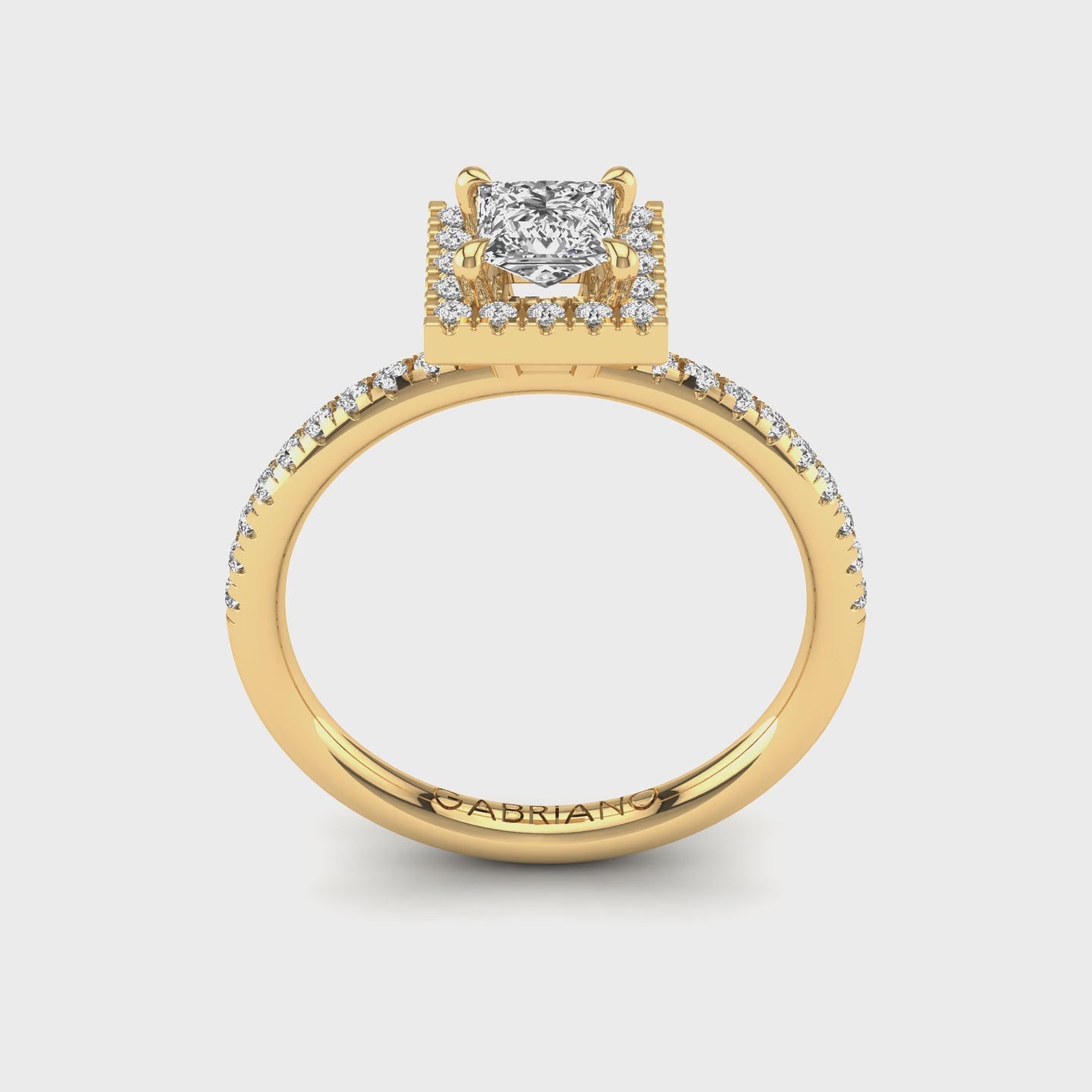 Gabriano Seraphine 4 pençe tırnaklı tektaş yüzük; GIA-HRD sertifikalı prenses pırlanta ve sarı altın montürün 360 videosu