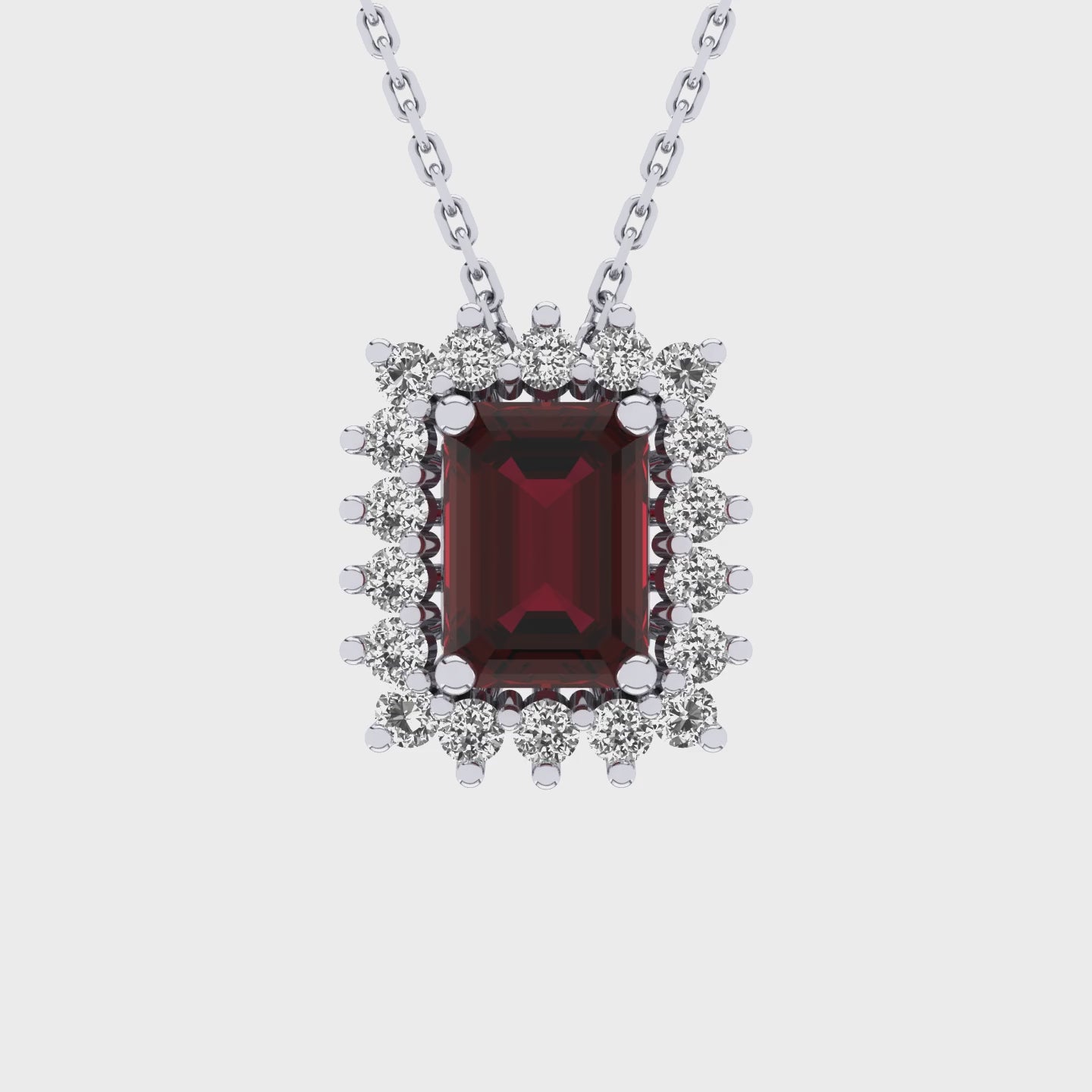 Gabriano Julieth 4 tırnaklı emerald kesim yakut kolye;  yuvarlak pırlanta ve beyaz altın kolye videosu