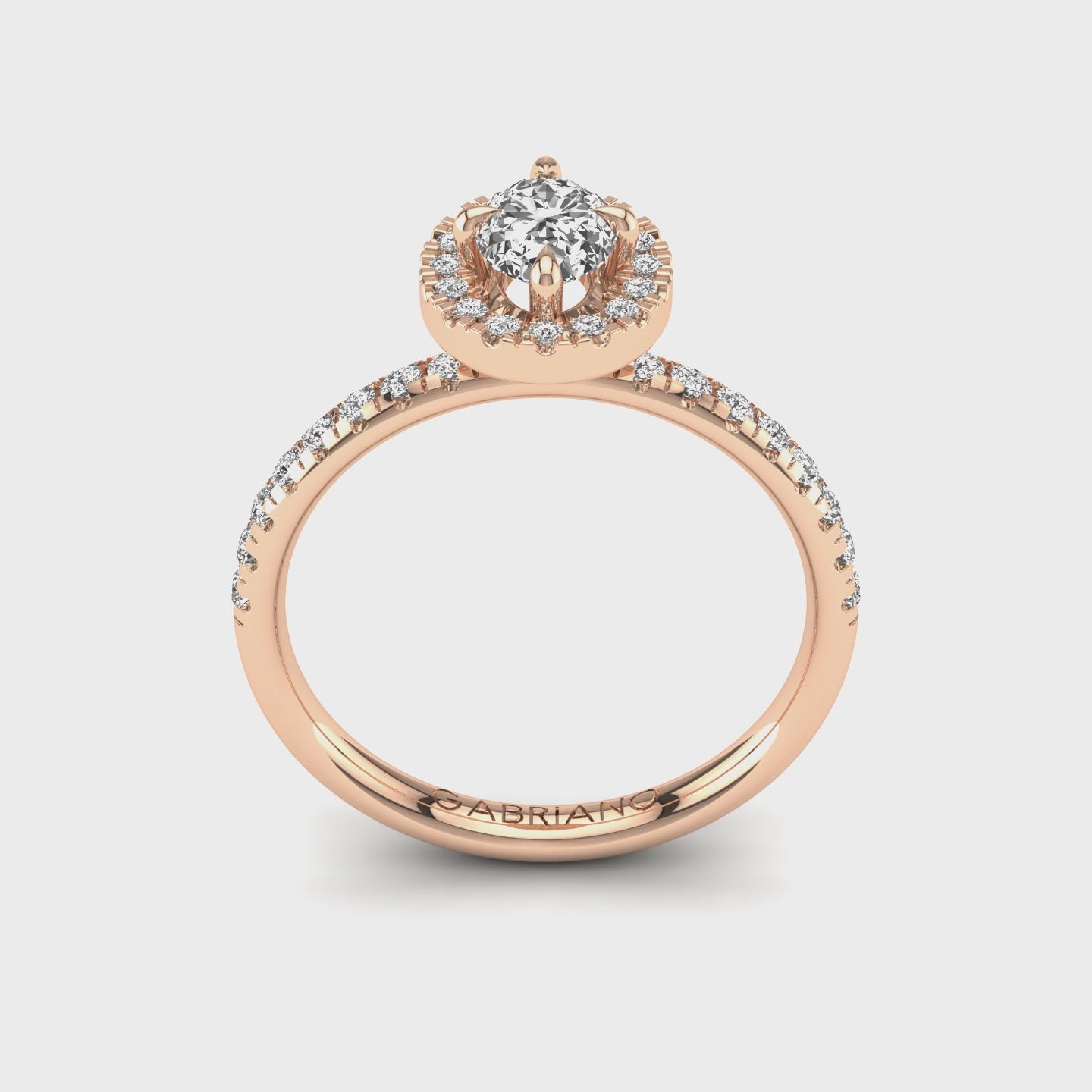 Gabriano Sereno 4 tırnaklı tektaş yüzük; GIA-HRD sertifikalı oval pırlanta ve rose altın montürün 360 videosu