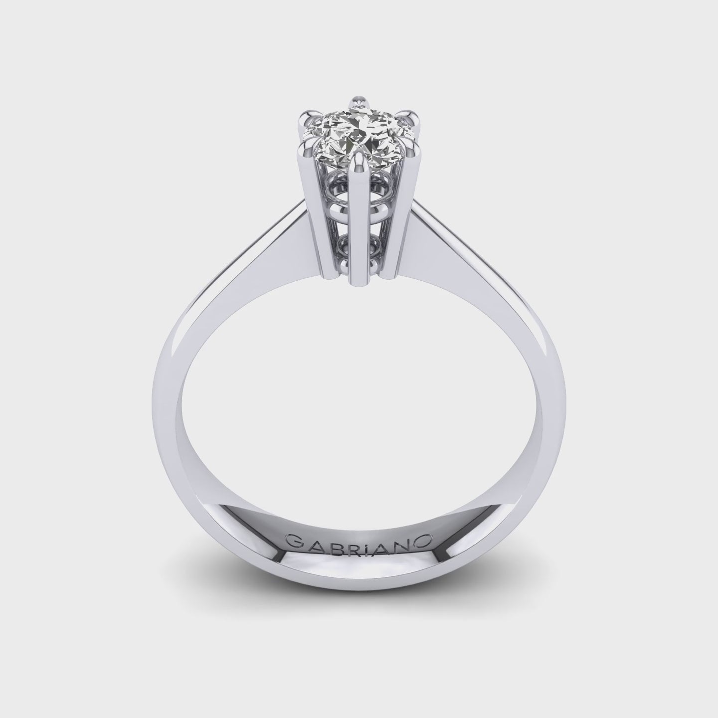 Gabriano Rafaella 6 tırnaklı tektaş yüzük; GIA-HRD sertifikalı yuvarlak pırlanta ve beyaz altın montürün 360 videosu