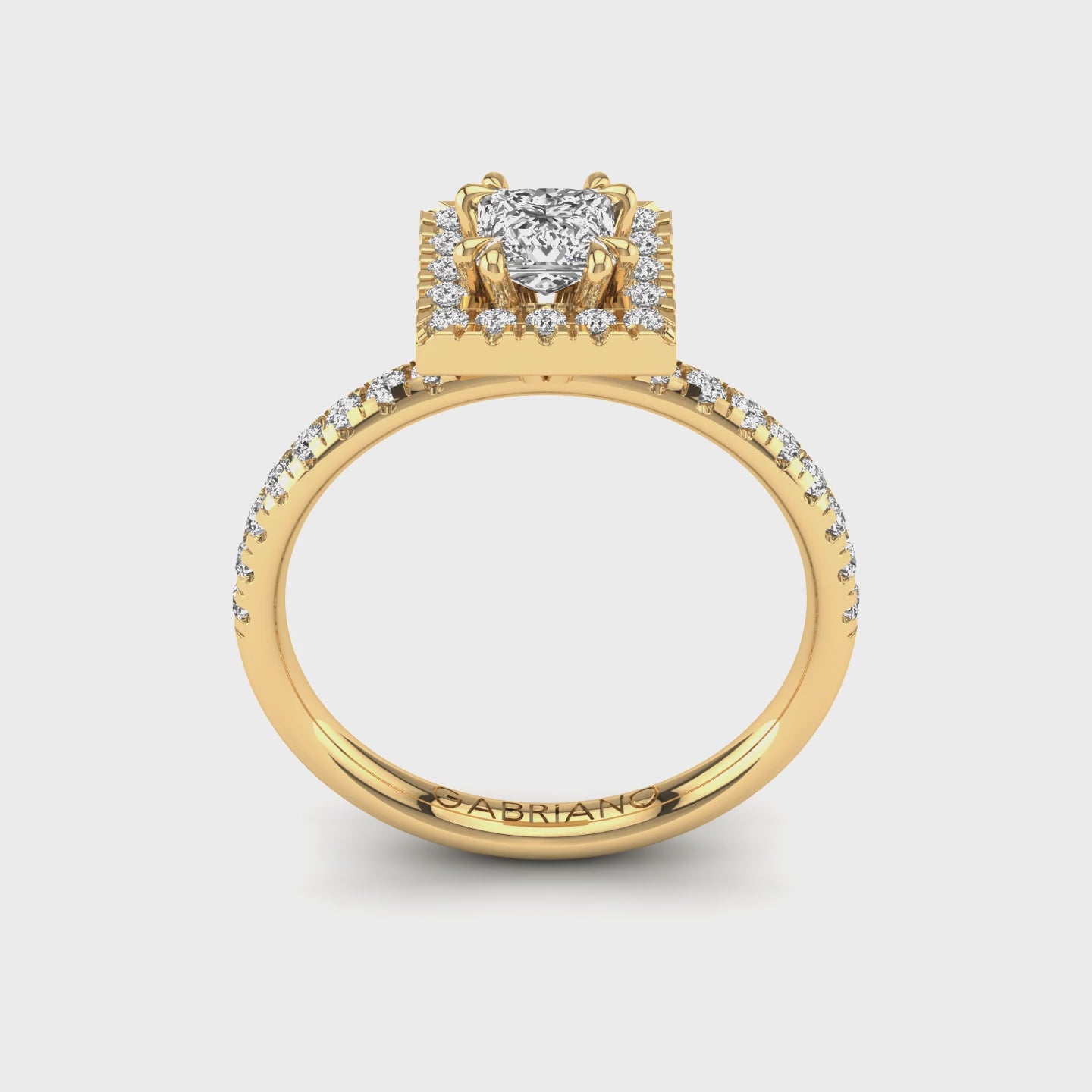 Gabriano Reverie 8 pençe tırnaklı tektaş yüzük; GIA-HRD sertifikalı prenses pırlanta ve sarı altın montürün 360 videosu