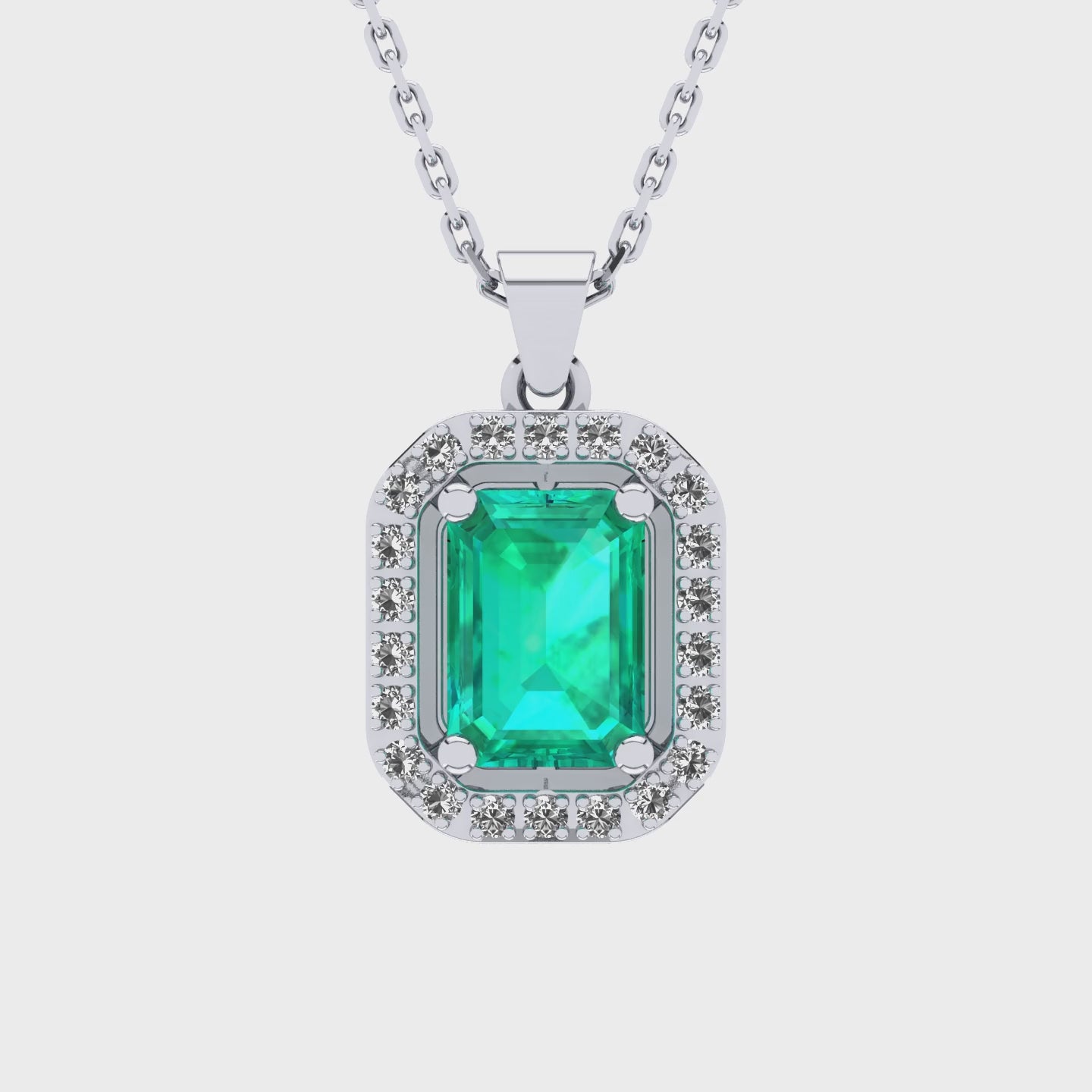 Gabriano Amanda 4 tırnaklı emerald kesim zümrüt kolye;  yuvarlak pırlanta ve beyaz altın kolye videosu