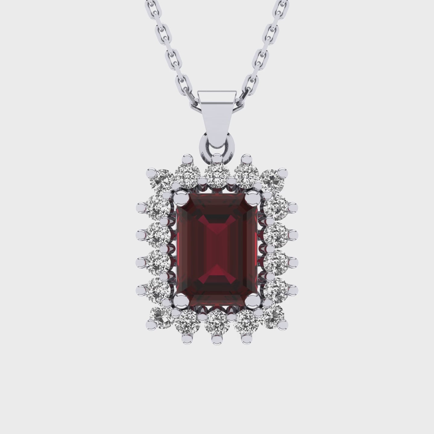Gabriano Julieth 4 tırnaklı emerald kesim yakut kolye;  yuvarlak pırlanta ve beyaz altın kolye videosu