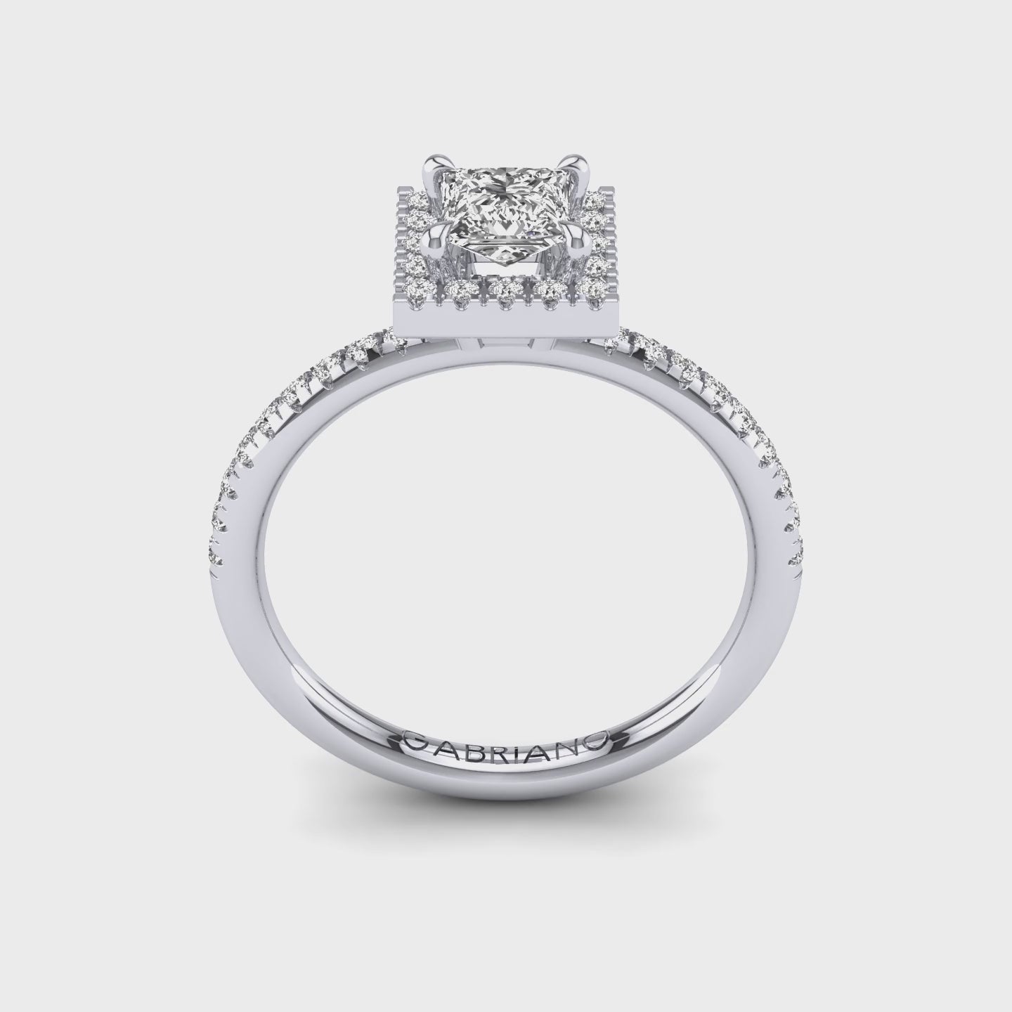 Gabriano Seraphine 4 pençe tırnaklı tektaş yüzük; GIA-HRD sertifikalı prenses pırlanta ve beyaz altın montürün 360 videosu