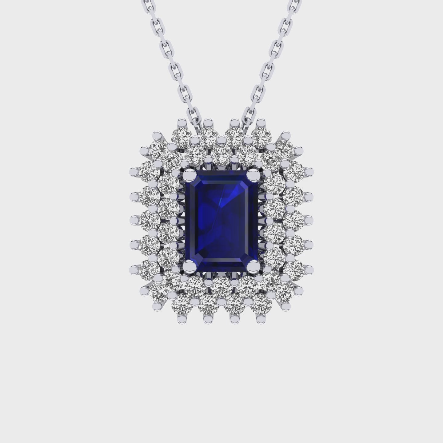 Gabriano Emilia 4 tırnaklı emerald kesim safir kolye;  yuvarlak pırlanta ve beyaz altın kolye videosu