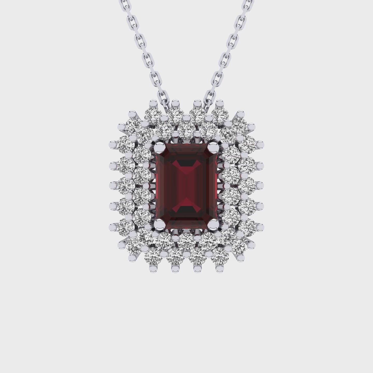 Gabriano Emilia 4 tırnaklı emerald kesim yakut kolye;  yuvarlak pırlanta ve beyaz altın kolye vidosu