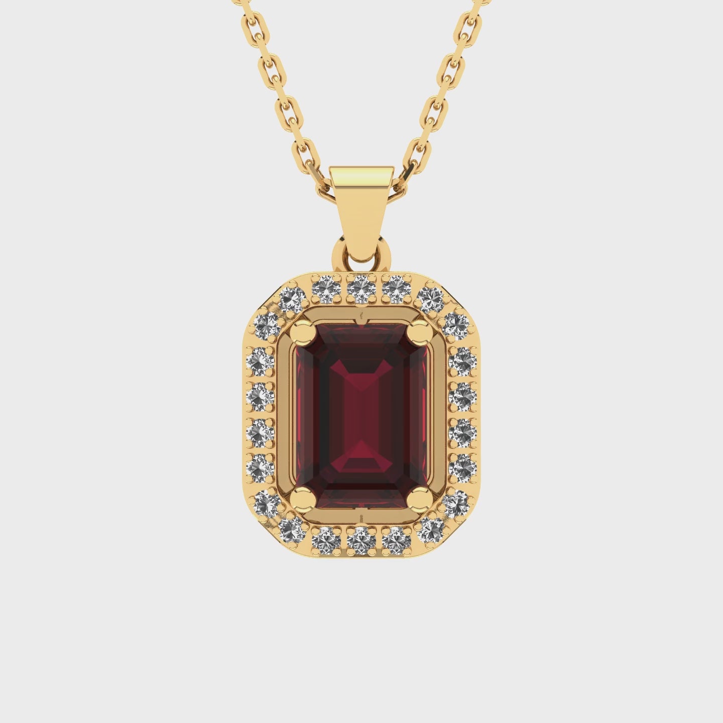 Gabriano Amanda 4 tırnaklı emerald kesim yakut kolye;  yuvarlak pırlanta ve sarı altın kolye videosu