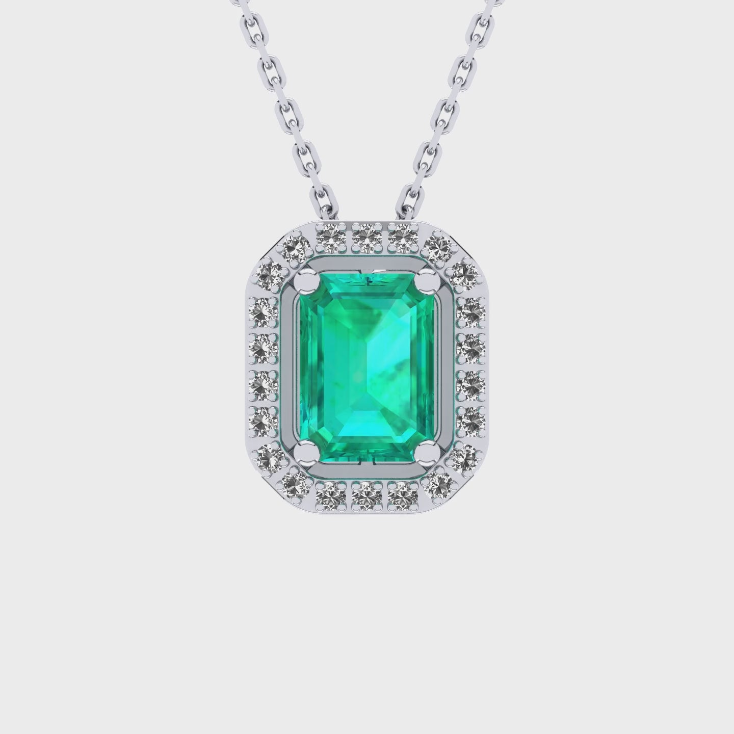 Gabriano Amanda 4 tırnaklı emerald kesim zümrüt kolye;  yuvarlak pırlanta ve beyaz altın kolye videosu