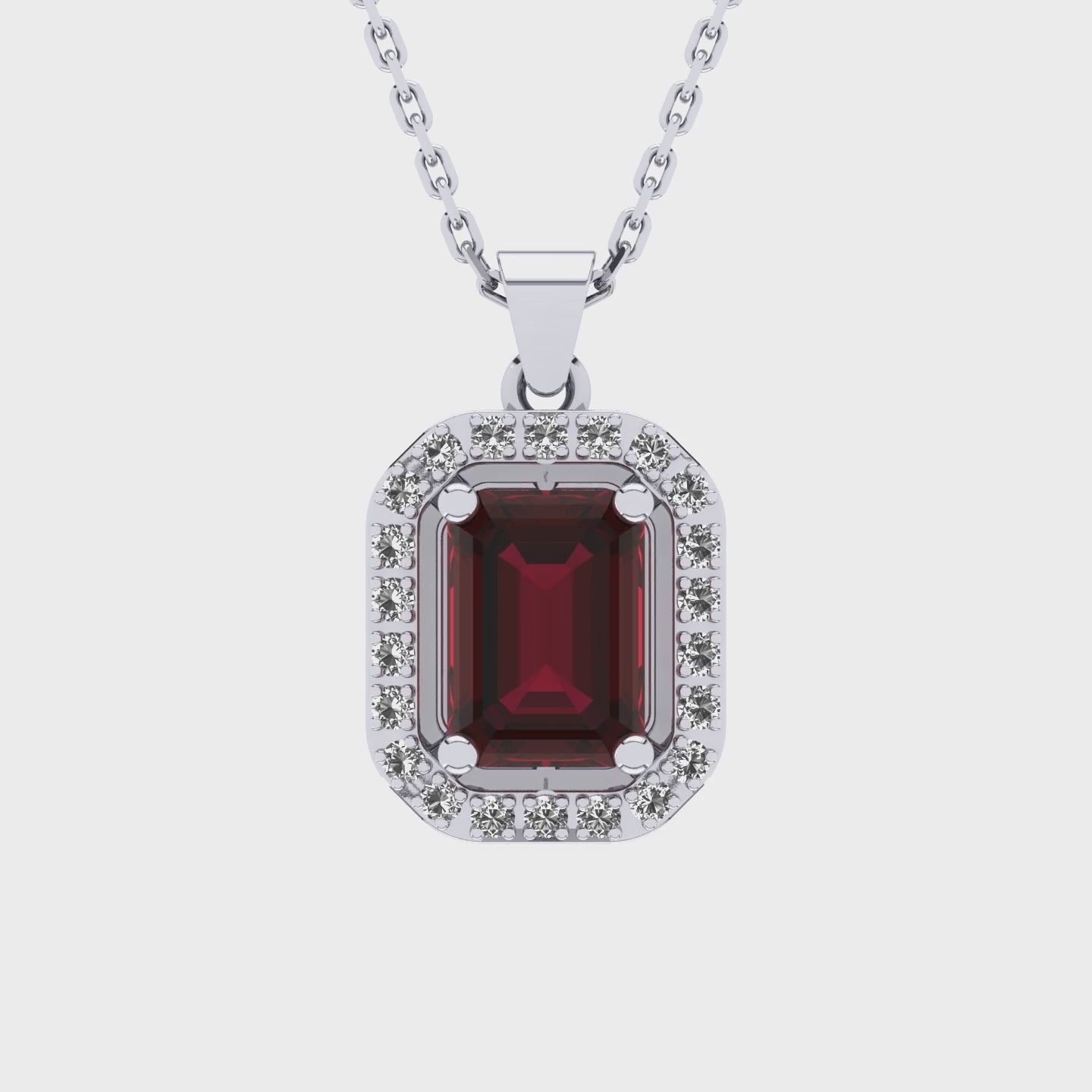 Gabriano Amanda 4 tırnaklı emerald kesim yakut kolye;  yuvarlak pırlanta ve beyaz altın kolye videosu