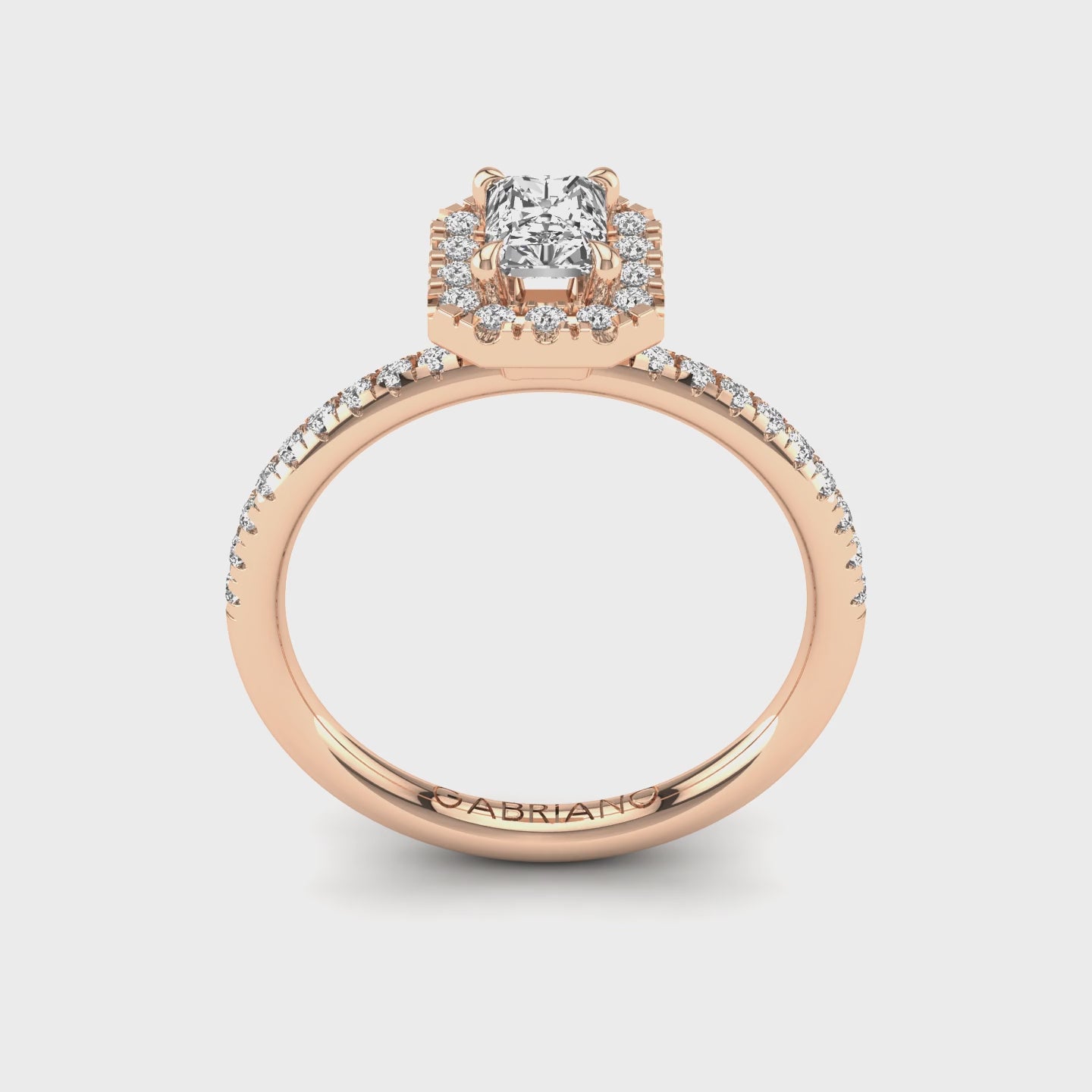 Gabriano Ventura 4 tırnaklı tektaş yüzük; GIA-HRD sertifikalı radiant pırlanta ve rose altın montürün 360 videosu