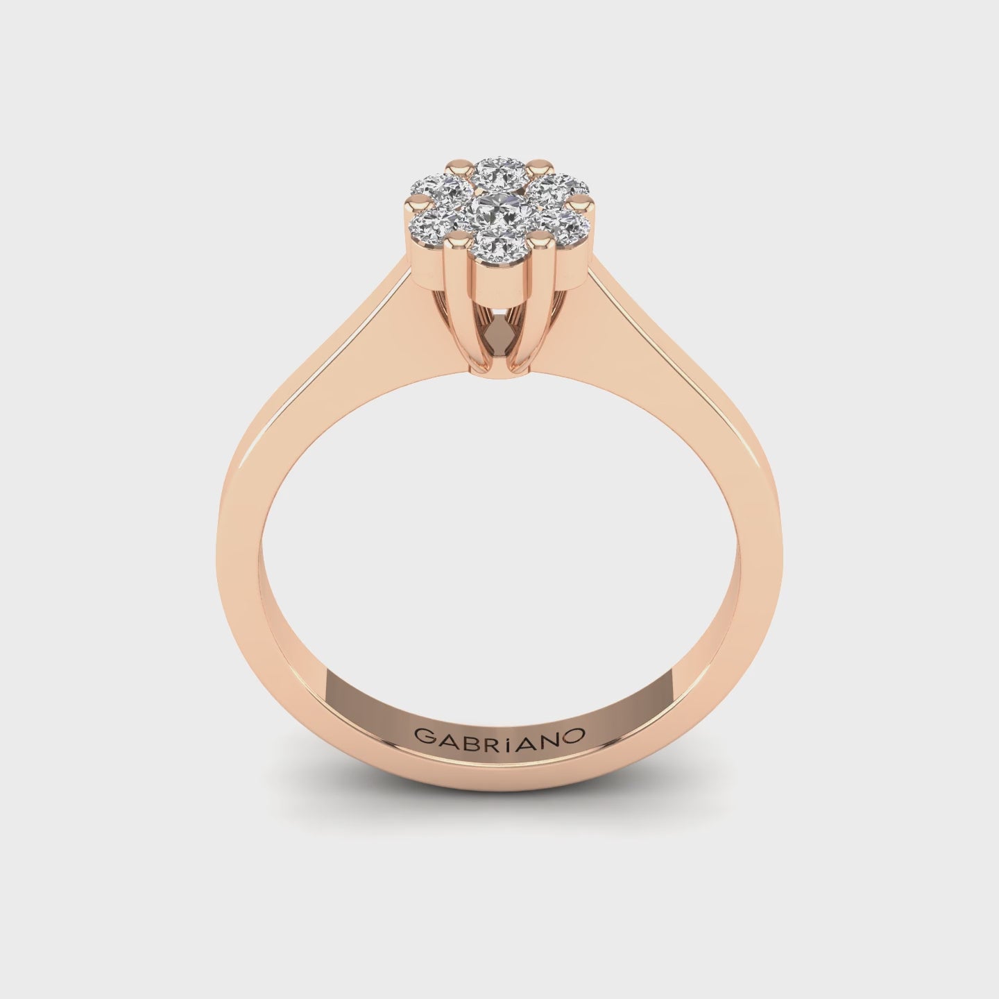 Gabriano Chiara tektaş efektli yüzük; yuvarlak pırlanta ve rose altın montürün 360 videosu