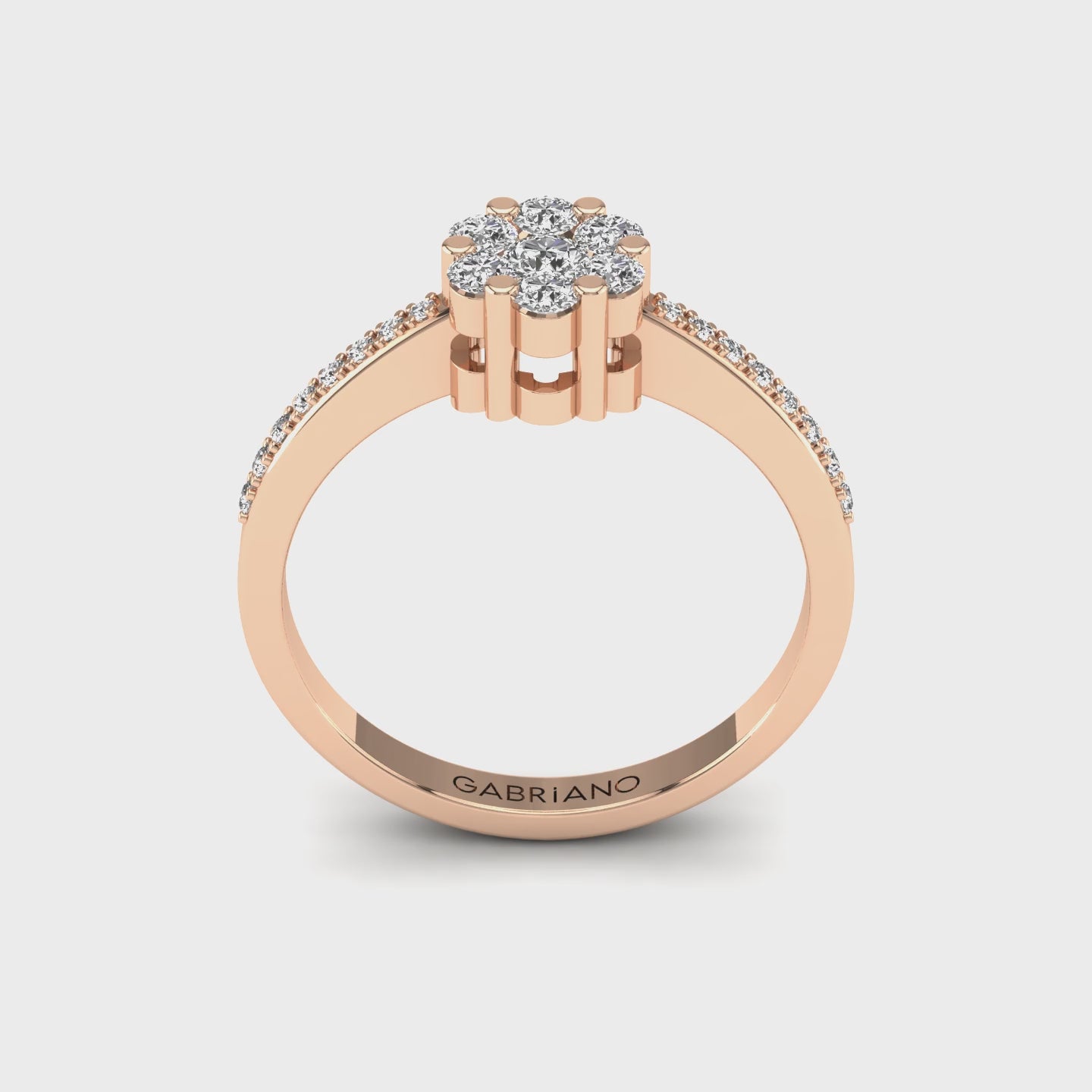 Gabriano Elsa tektaş efektli yüzük; yuvarlak pırlanta ve rose altın montürün 360 videosu