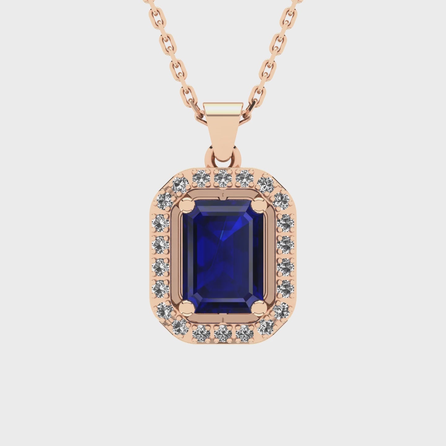 Gabriano Amanda 4 tırnaklı emerald kesim safir kolye;  yuvarlak pırlanta ve rose altın kolye videosu