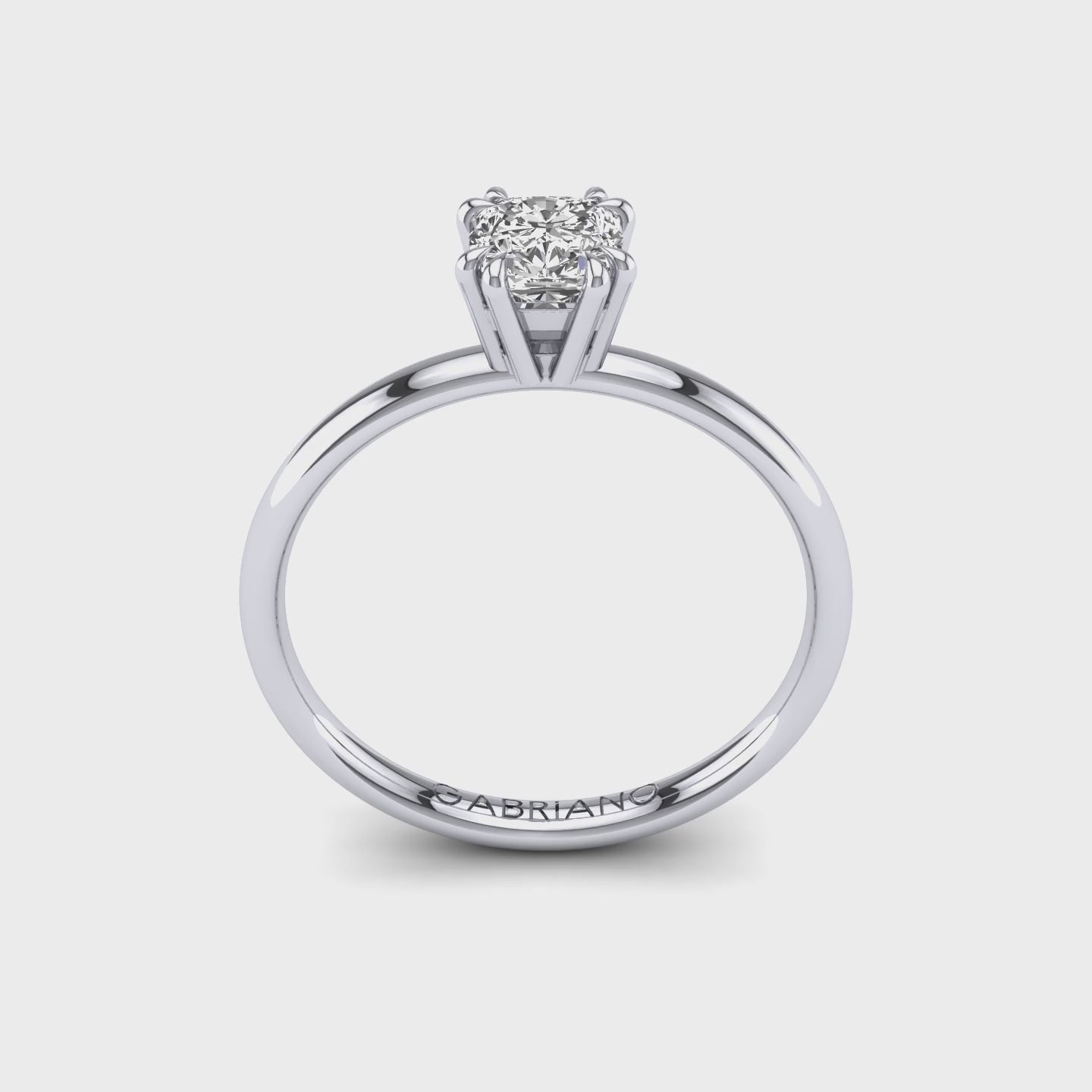 Gabriano Ivona 8 tırnaklı tektaş yüzük; GIA-HRD sertifikalı cushion pırlanta ve beyaz altın montürün 360 videosu