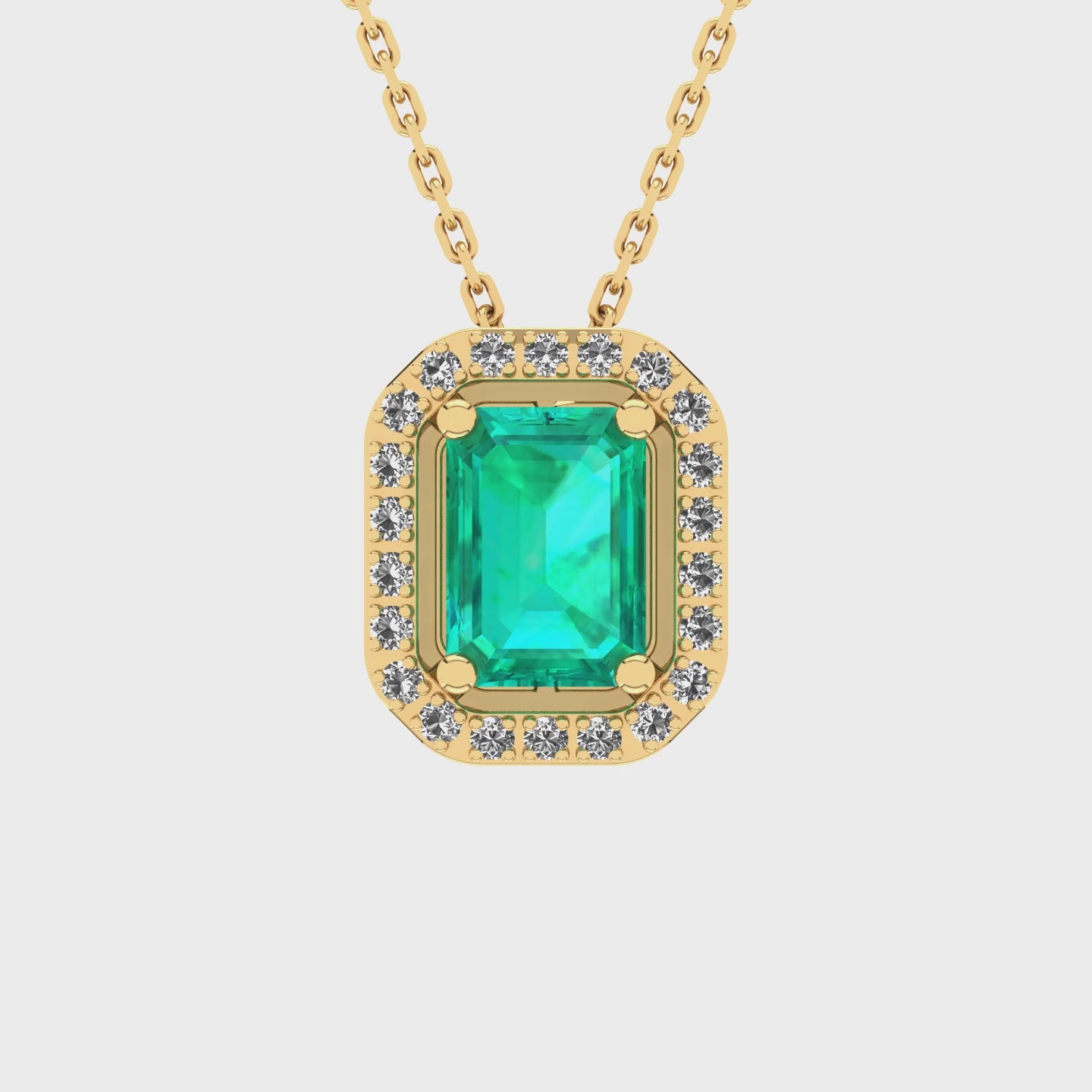 Gabriano Amanda 4 tırnaklı emerald kesim zümrüt kolye;  yuvarlak pırlanta ve sarı altın kolye videosu