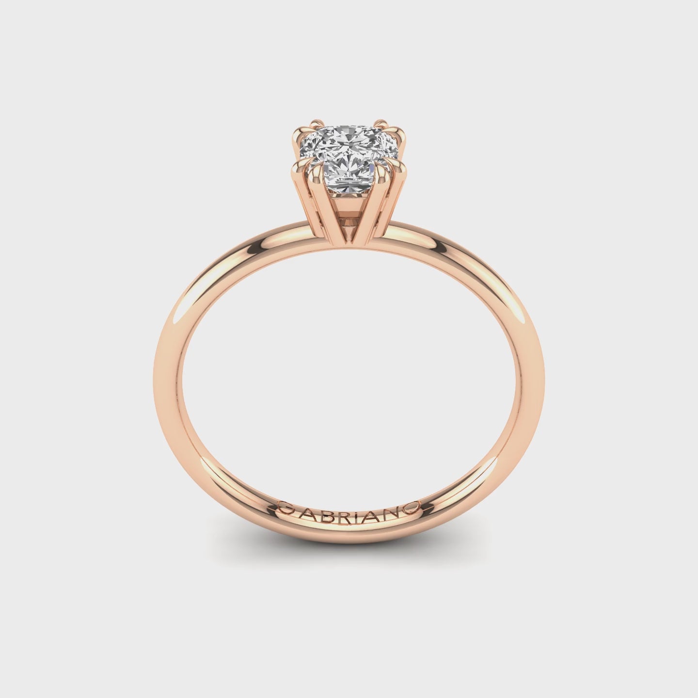 Gabriano Ivona 8 tırnaklı tektaş yüzük; GIA-HRD sertifikalı cushion pırlanta ve rose altın montürün 360 videosu