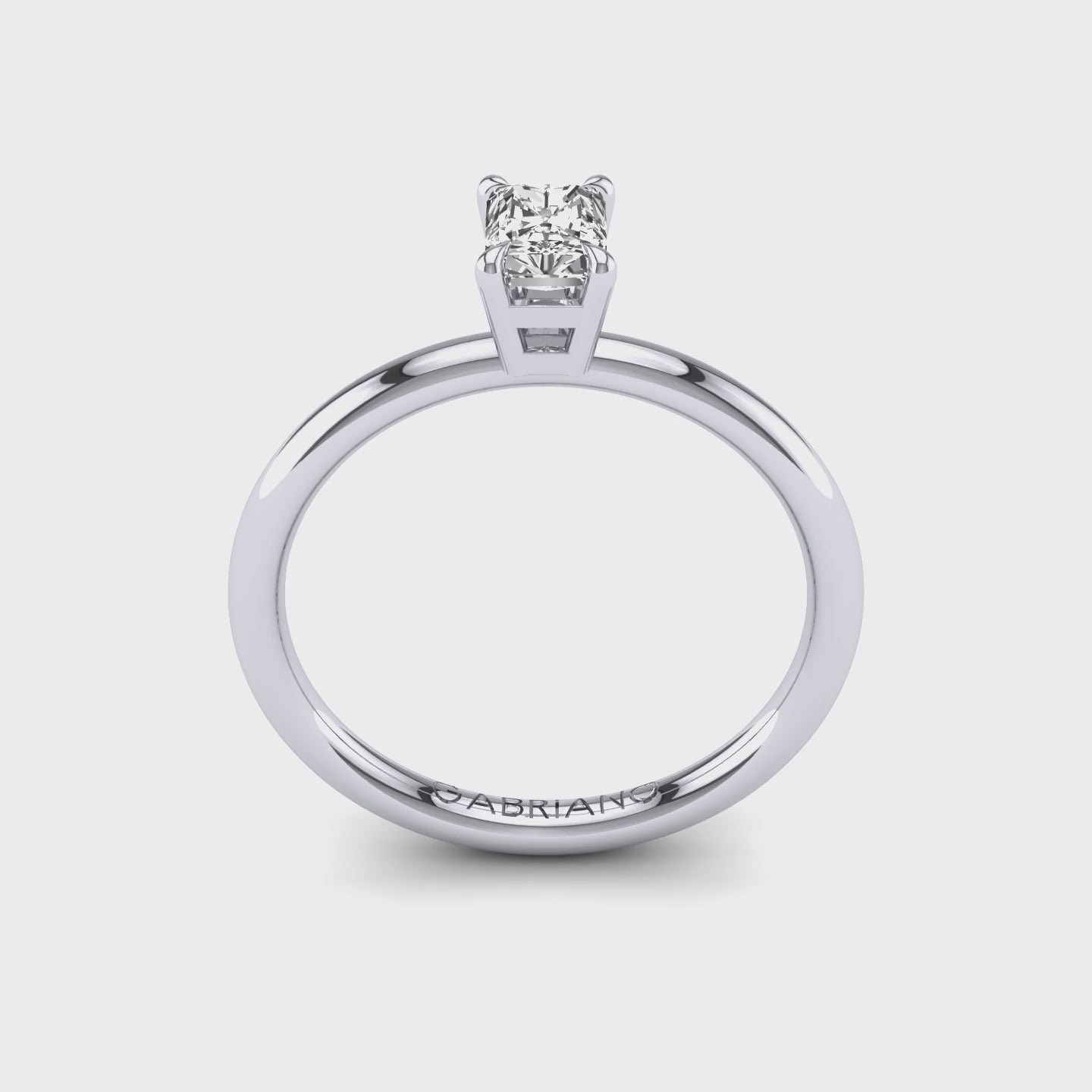 Gabriano Serenith 4 tırnaklı tektaş yüzük; GIA-HRD sertifikalı radiant pırlanta ve beyaz altın montürün 360 videosu