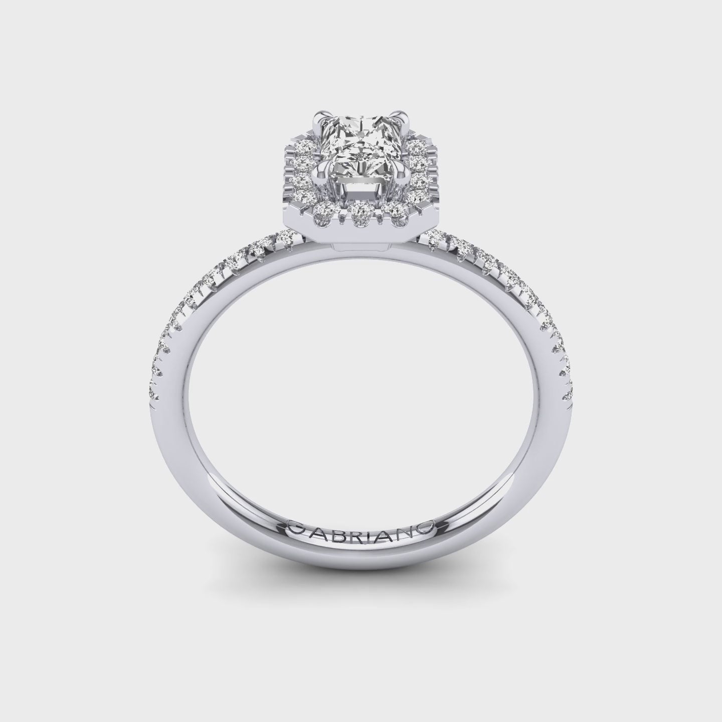 Gabriano Ventura 4 tırnaklı tektaş yüzük; GIA-HRD sertifikalı radiant pırlanta ve beyaz altın montürün 360 videosu