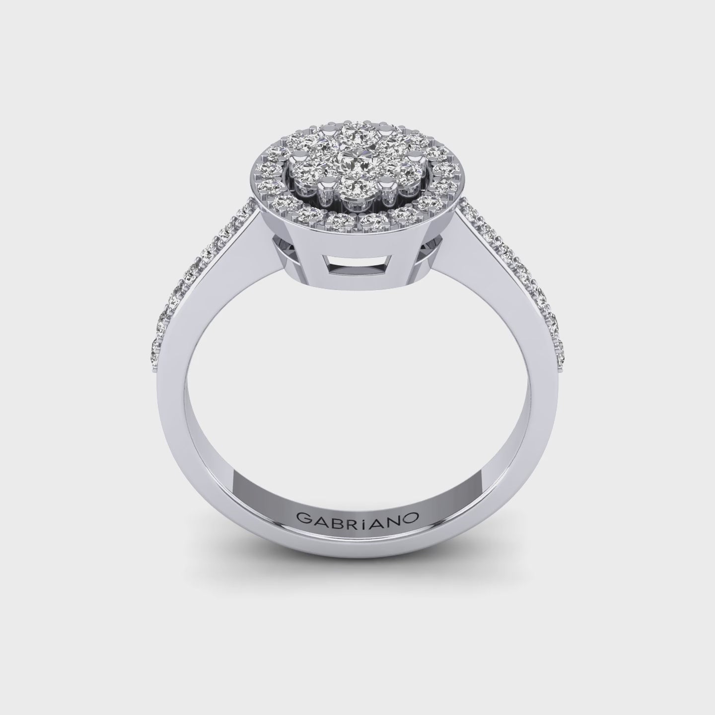 Gabriano Rosy tektaş efektli yüzük; yuvarlak pırlanta ve beyaz altın montürün 360 videosu