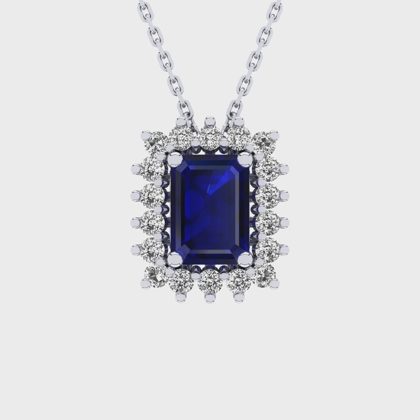 Gabriano Julieth 4 tırnaklı emerald kesim safir kolye;  yuvarlak pırlanta ve beyaz altın kolye videosu