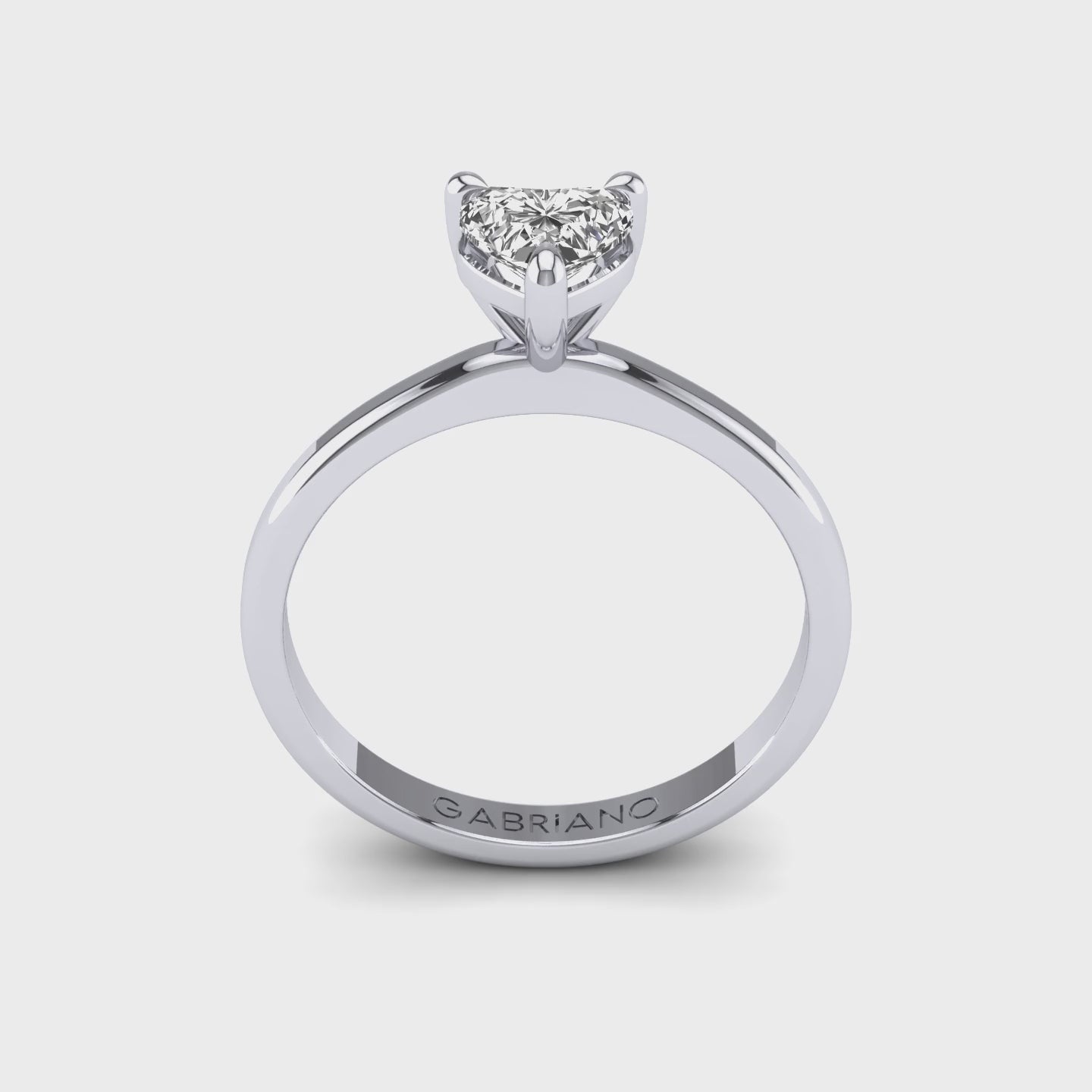 Gabriano Serenova 3 pençe tırnaklı tektaş yüzük; GIA-HRD sertifikalı kalp pırlanta ve beyaz altın montürün 360 videosu