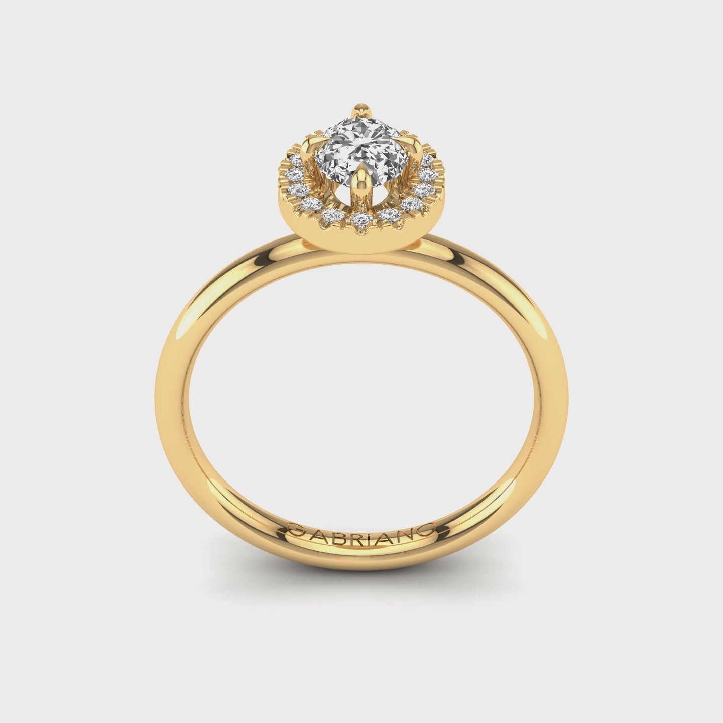 Gabriano Harmonia 4 tırnaklı tektaş yüzük; GIA-HRD sertifikalı oval pırlanta ve sarı altın montürün 360 videosu