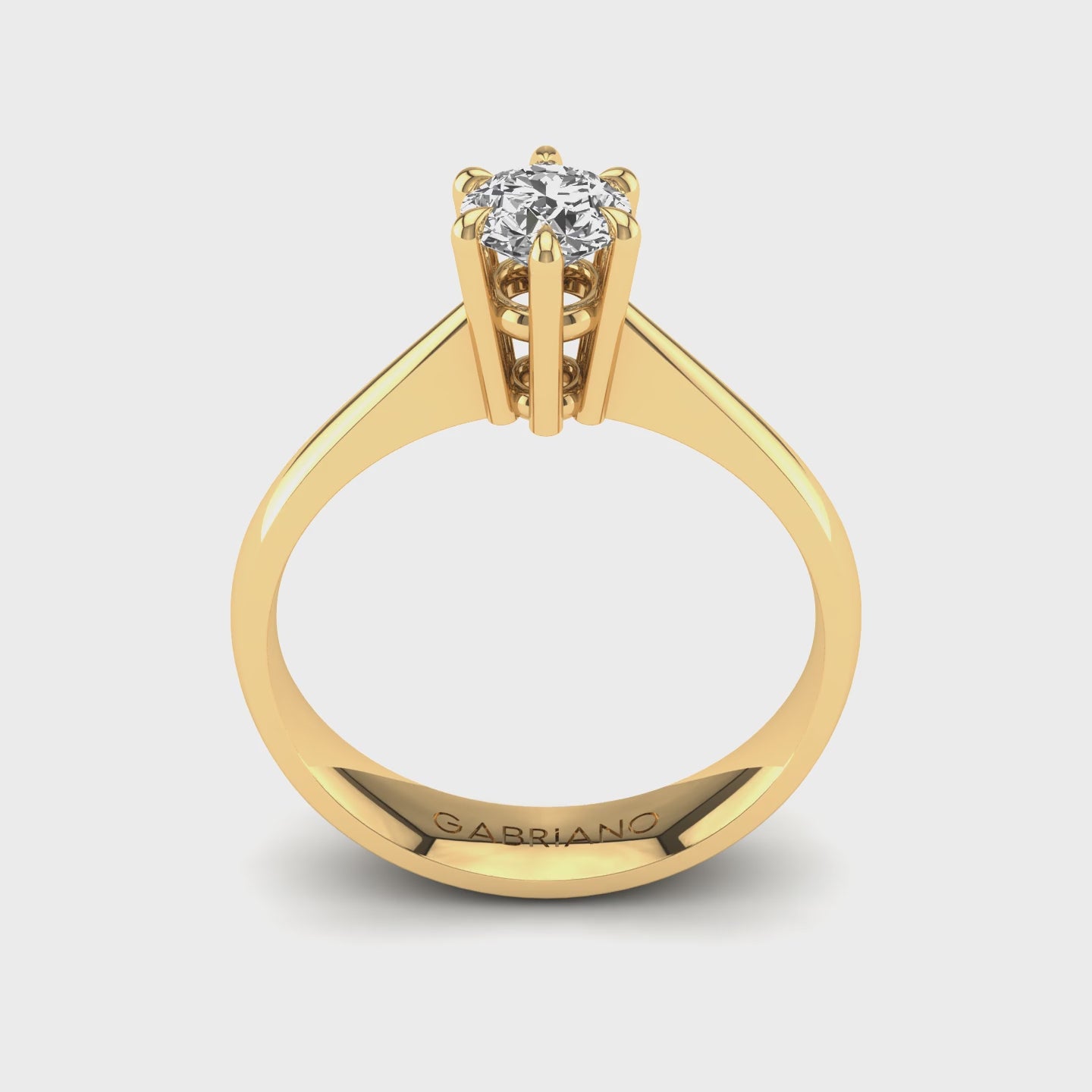 Gabriano Rafaella 6 tırnaklı tektaş yüzük; GIA-HRD sertifikalı yuvarlak pırlanta ve sarı altın montürün 360 videosu