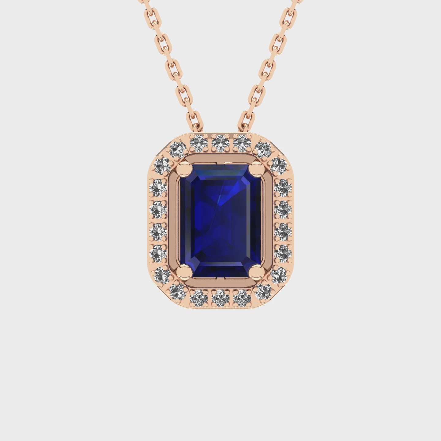 Gabriano Amanda 4 tırnaklı emerald kesim safir kolye;  yuvarlak pırlanta ve rose altın kolye videosu